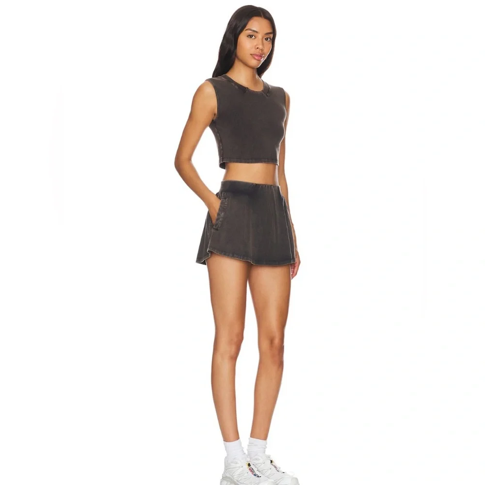 NWT Free People Women’s Hot Shot Skort Set in Washed Black Size XL